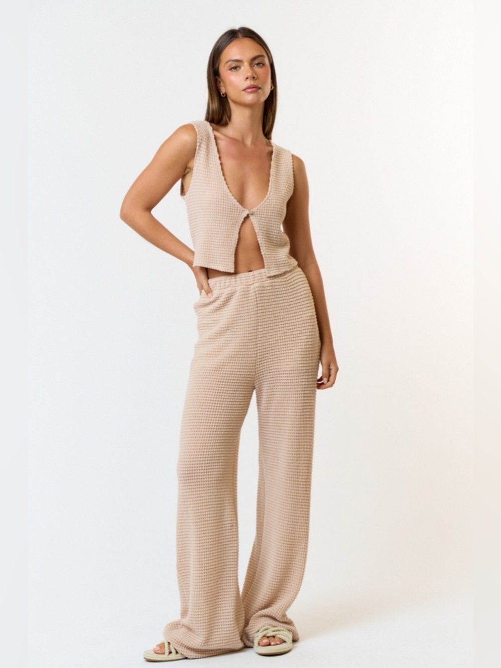 Cozy Waffle Knit Crop Tank & Pant Set